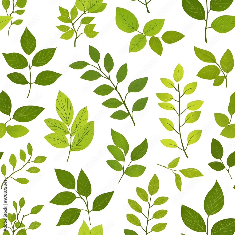Natural Fresh Green Leaf Foliage Botanical Seamless Pattern on White Background Natural Fresh Green Leaf Foliage Botanical Seamless Pattern on White Background
