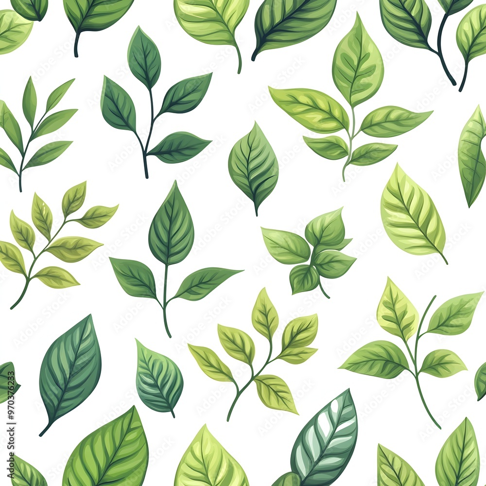 Seamless Natural Leaf Pattern with Fresh Foliage on Minimalist White Background Seamless Natural Leaf Pattern with Fresh Foliage on Minimalist White Background