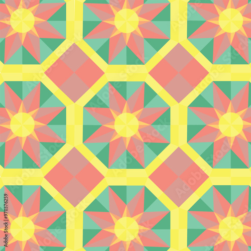 mosaic sunset color sun triangle forms