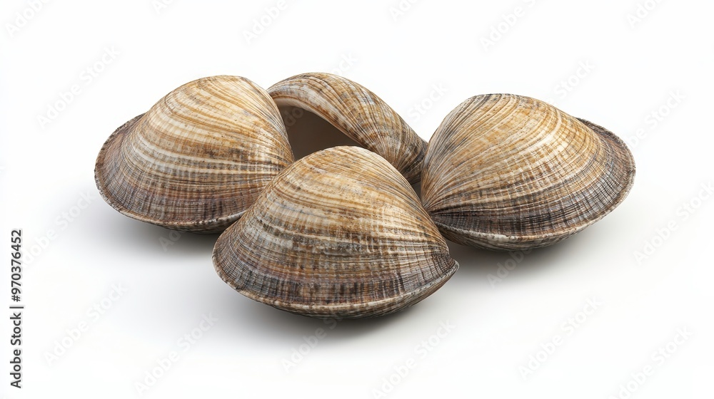 Clams clipart, element, 3D illustration, realistic, isolated on white background Clams clipart, element, 3D illustration, realistic, isolated on white background