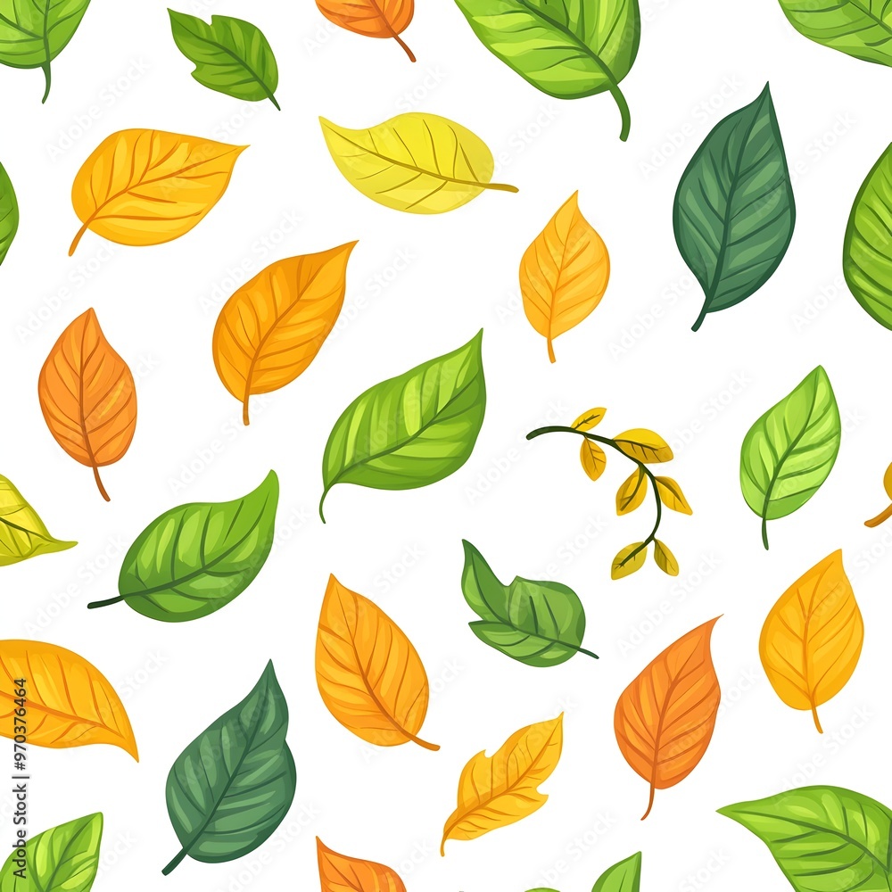 Obraz premium Seamless Pattern of Fresh and Vibrant Leaves on White Background