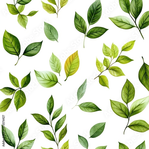 Lush and Verdant Seamless Foliage Pattern on Pristine White Background