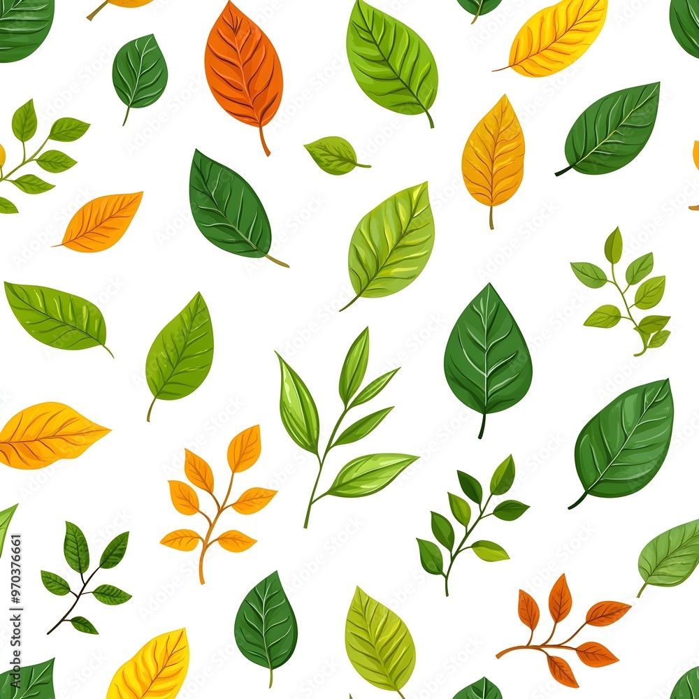 Obraz premium Seamless Natural Leaf Pattern on Clean White Background