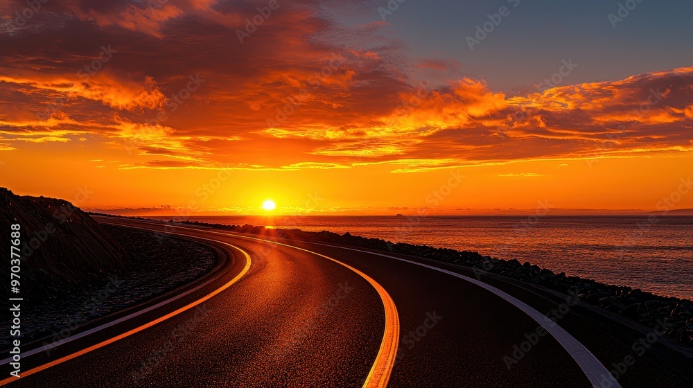 Fototapeta premium Winding Road at Sunset Over Ocean
