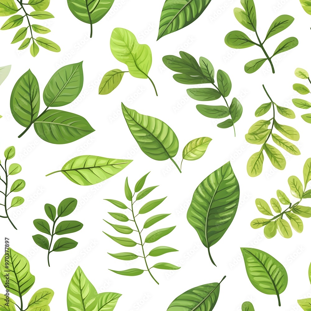 Seamless Pattern of Fresh and Vibrant Natural Leaves on White Background Seamless Pattern of Fresh and Vibrant Natural Leaves on White Background