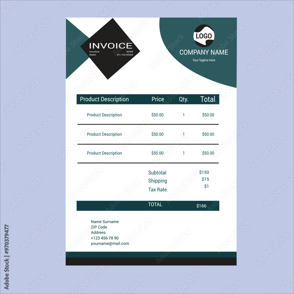 Obraz premium stylish blue business invoice template Design, modern business payment arrangement, and Business invoice form template. clean invoice template vector design. professional invoice Art & Illustration