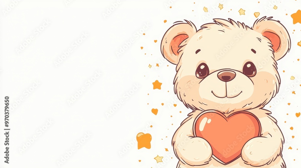 Cute Teddy Bear Holding Heart with Stars and Hearts Background Cute Teddy Bear Holding Heart with Stars and Hearts Background