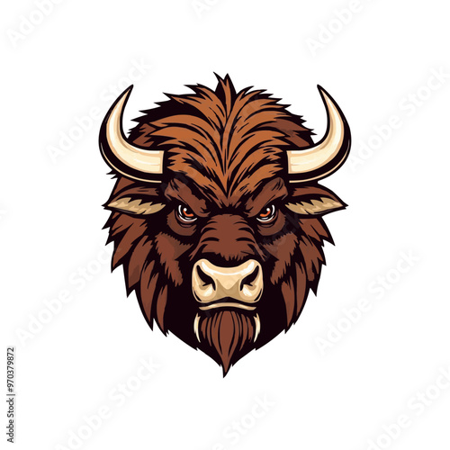 buffalo editable Esport vector logo  on white background side view, buffalo icon, buffalo head, buffalo sticker, bull, bison