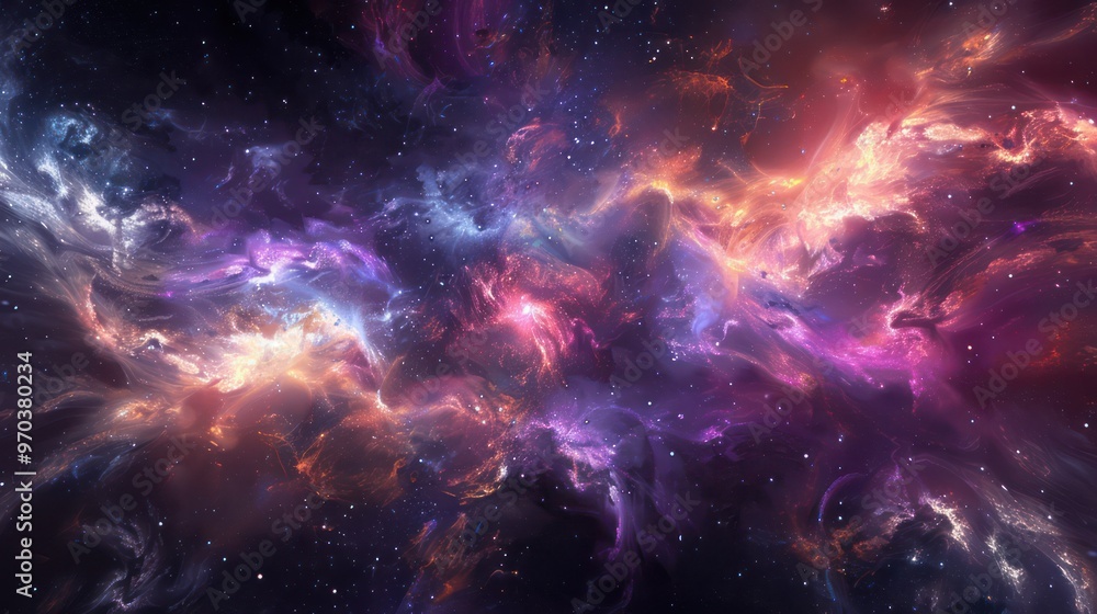 Fototapeta premium A vibrant cosmic scene showcasing swirling colors and patterns, evoking the beauty and mystery of the universe.