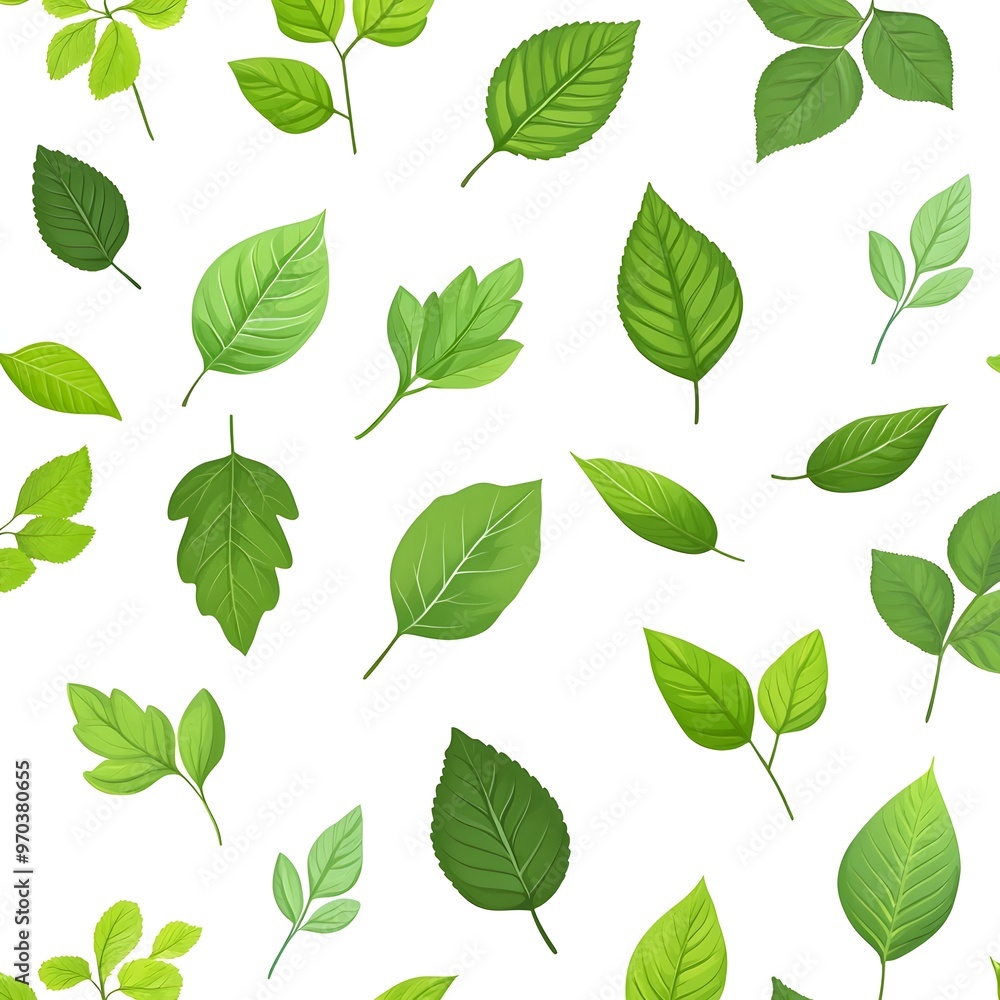 Lush and Vibrant Seamless Pattern of Diverse Green Leaves on Clean White Background Lush and Vibrant Seamless Pattern of Diverse Green Leaves on Clean White Background