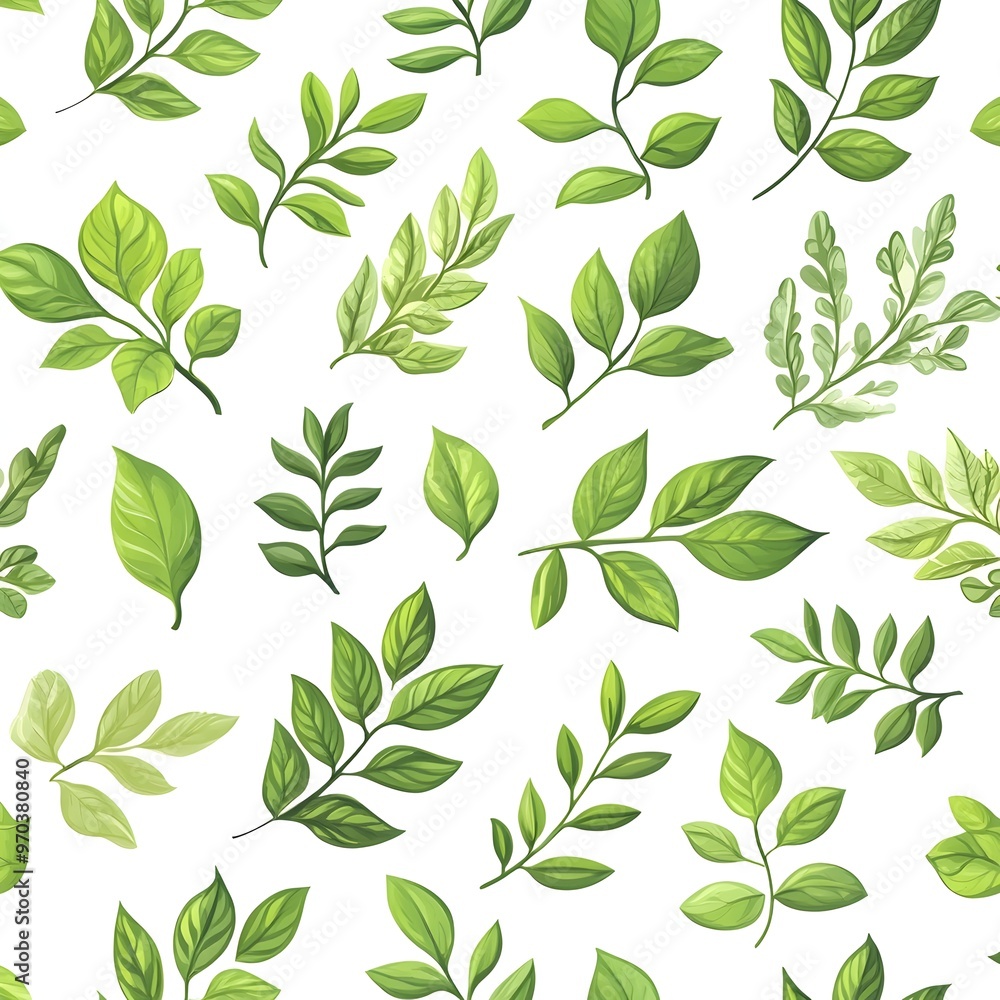 Seamless Natural Pattern of Lush and Fresh Green Leaves on White Background Seamless Natural Pattern of Lush and Fresh Green Leaves on White Background