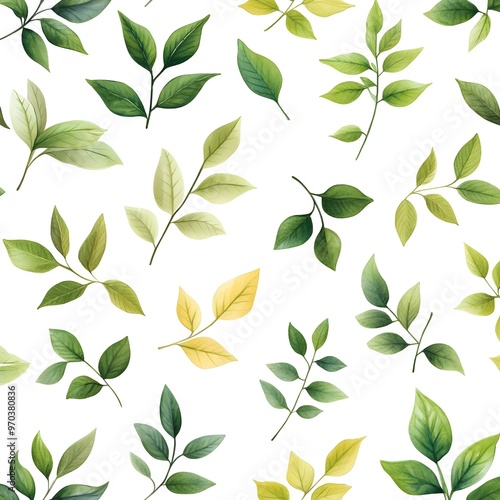 Seamless Pattern of Fresh and Vibrant Leaves on White Background