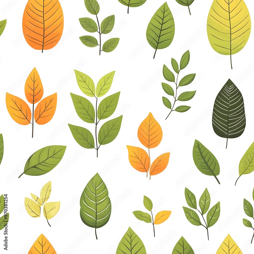 Vibrant Seamless Pattern of Assorted Autumnal Leaves on Plain Background Vibrant Seamless Pattern of Assorted Autumnal Leaves on Plain Background