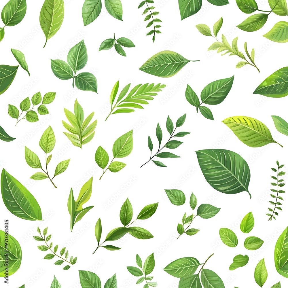 Seamless Botanical Leaf Pattern on White Background Seamless Botanical Leaf Pattern on White Background