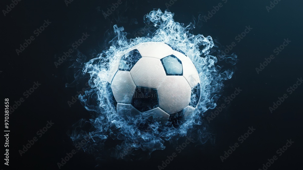 Naklejka premium Ignited Soccer Ball in Cinematic Flames - Hyper-Realistic Sports Concept with Dynamic Visuals