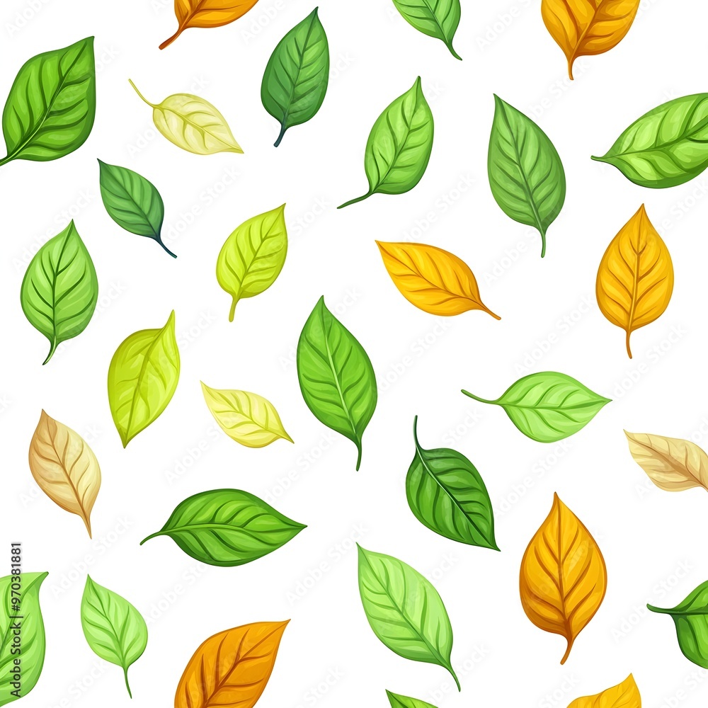 Fresh Natural Seamless Pattern with Vibrant Colorful Leaves on Plain White Background Fresh Natural Seamless Pattern with Vibrant Colorful Leaves on Plain White Background