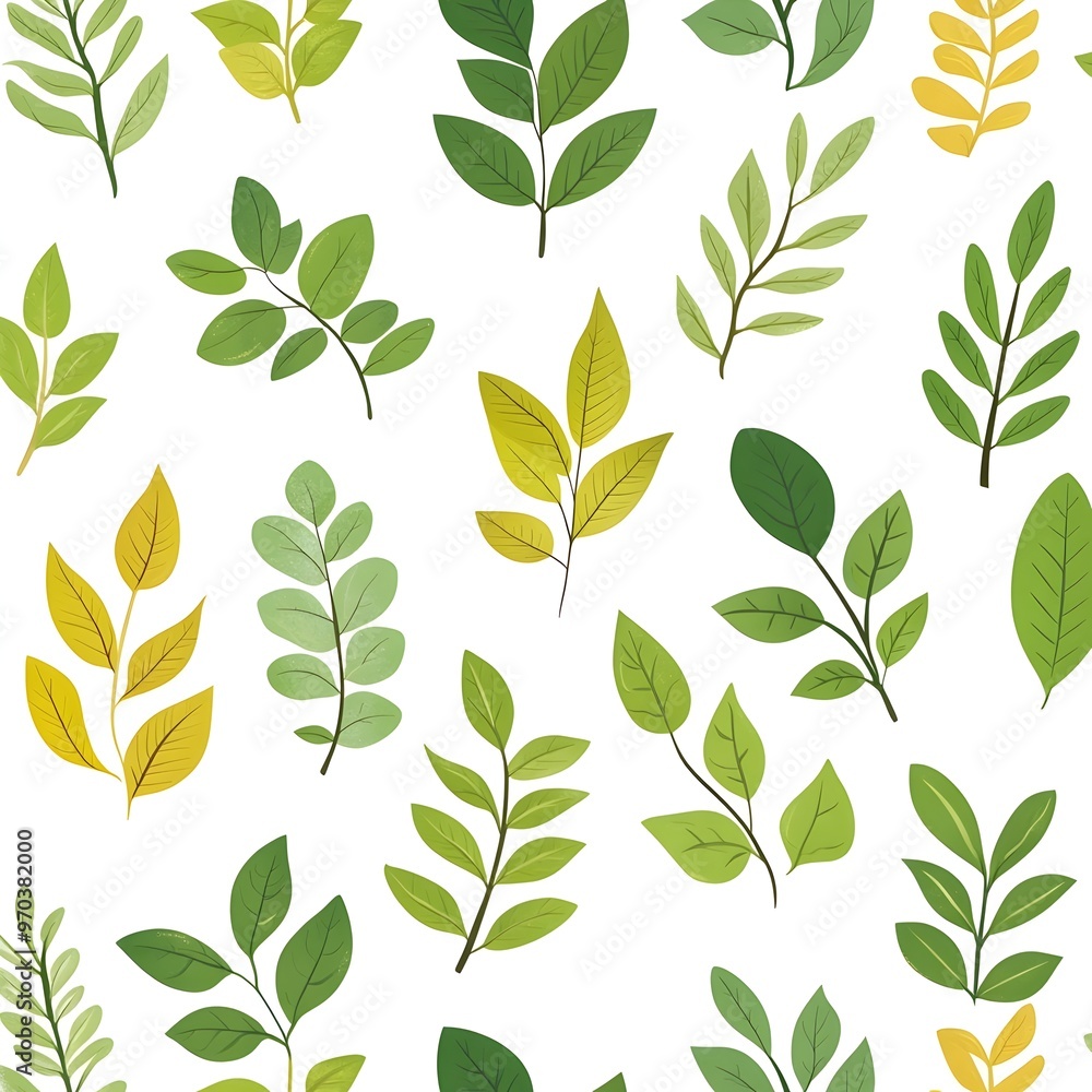 Fototapeta premium Lush and Verdant Seamless Pattern with Diverse Natural Leaves in Varying Shades of Green