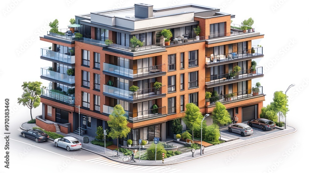 Modern Apartment Building with Green Spaces Modern Apartment Building with Green Spaces