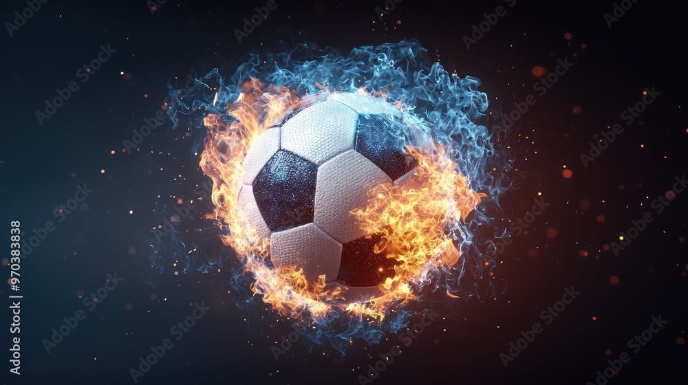 Fototapeta premium Fiery Blue Hurling Ball in Cinematic Flight - Hyper-realistic Sports Photography with Dark Background