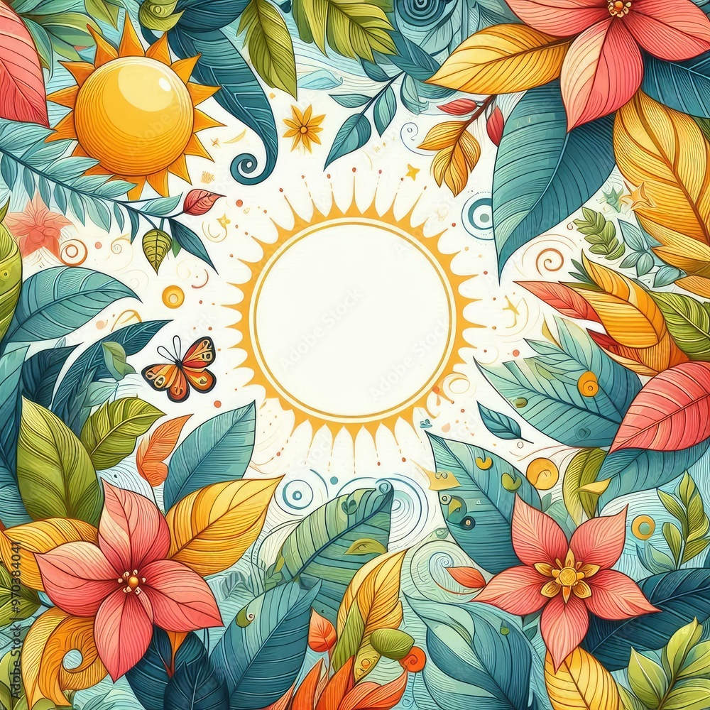 Fototapeta premium summer Background with Leaves. illustration bright background