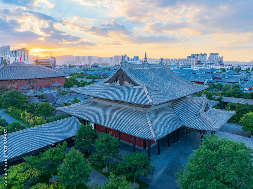 Aerial photography of Huayan Temple in Datong, Shanxi Province on a sunny summer day with blazing clouds Aerial photography of Huayan Temple in Datong, Shanxi Province on a sunny summer day with blazing clouds