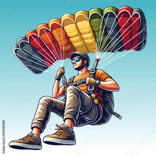vector illustration of a man parachuting