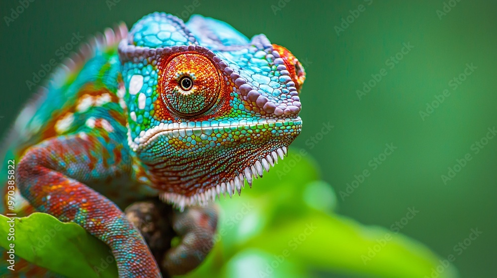 Chameleon Perched on Branch in Lush Greenery Chameleon Perched on Branch in Lush Greenery