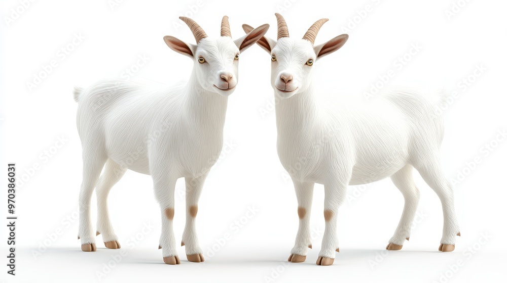 Goats (milk and cheese production) clipart, element, 3D illustration, realistic, isolated on white background Goats (milk and cheese production) clipart, element, 3D illustration, realistic, isolated on white background