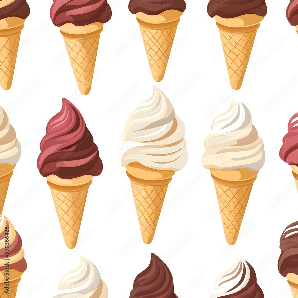 Seamless Pattern of Colorful Ice Cream Cones on White Background Seamless Pattern of Colorful Ice Cream Cones on White Background