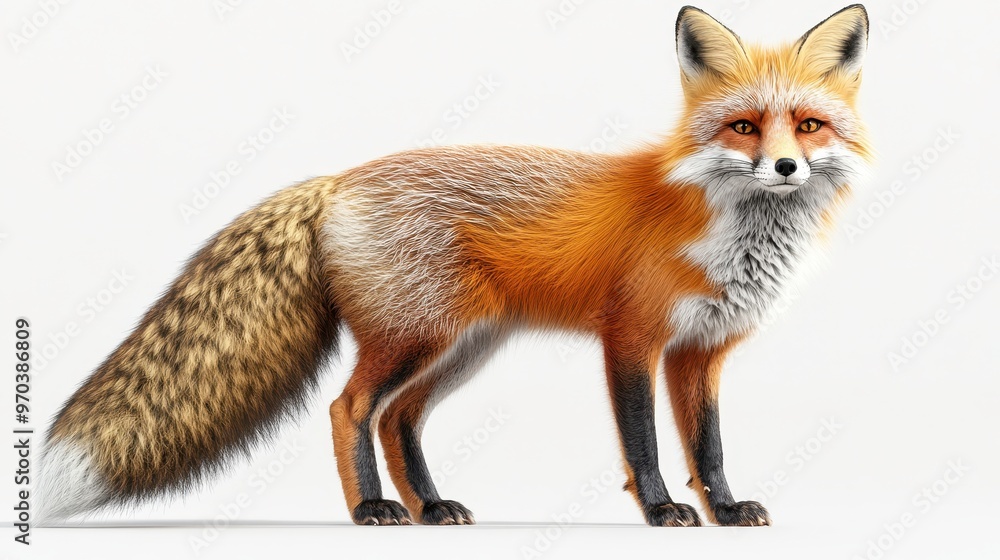 Obraz premium Foxes (fur) clipart, element, 3D illustration, realistic, isolated on white background
