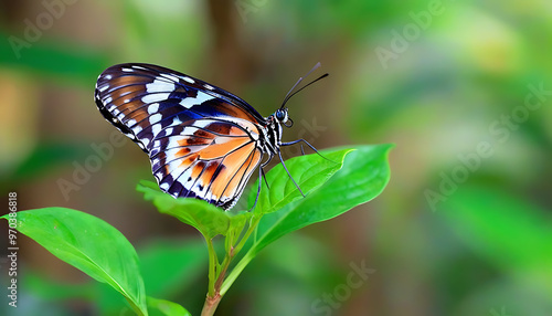 Nature's Serenity: Butterfly Resting on Green Leaf