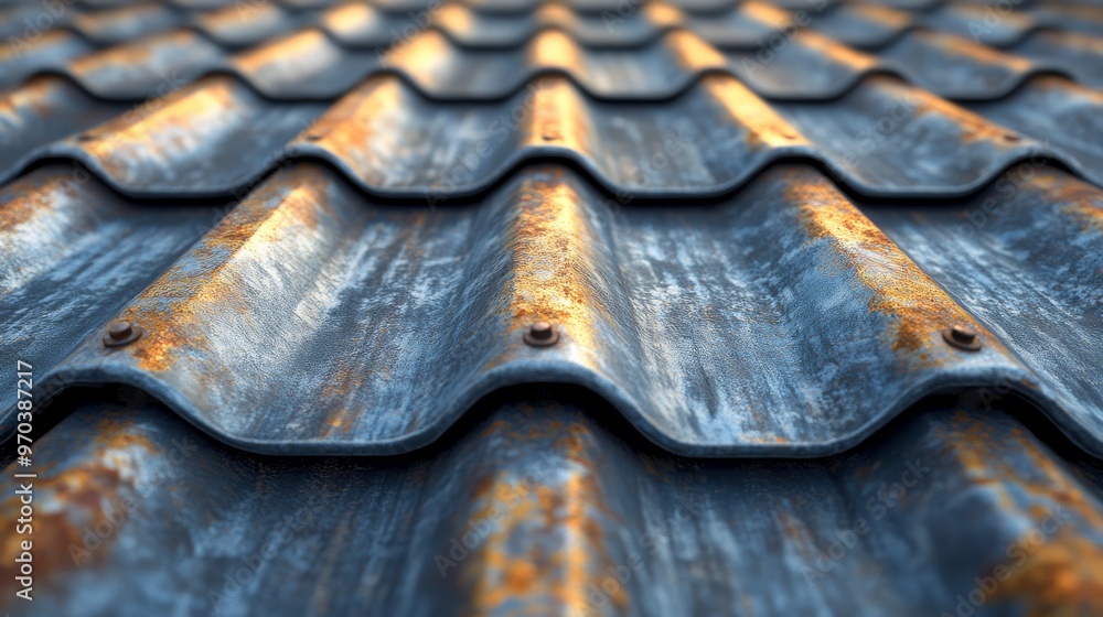Corrugated metal roof with rust texture, close Corrugated metal roof with rust texture, close