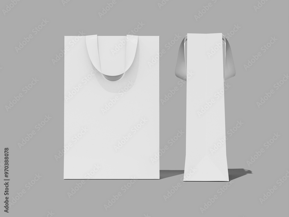 White Blank Paper Shopping BagS With Ribbon Handle 3D Mockup White Blank Paper Shopping BagS With Ribbon Handle 3D Mockup