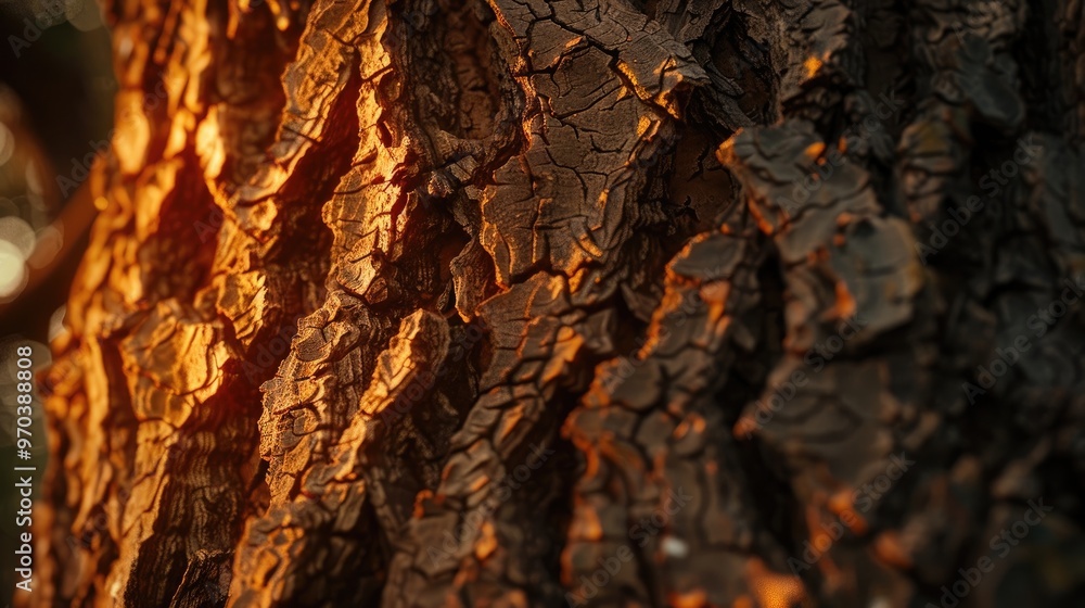 Textured bark of an ancient tree illuminated by golden hour Textured bark of an ancient tree illuminated by golden hour