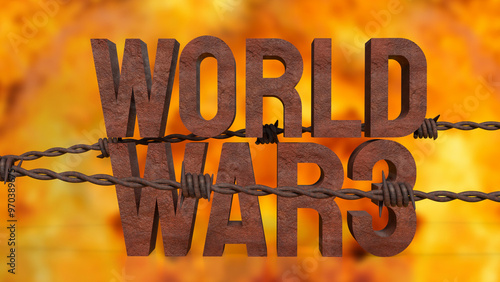 The rusty text world war3  and  barbed wire image 3d rendering. photo