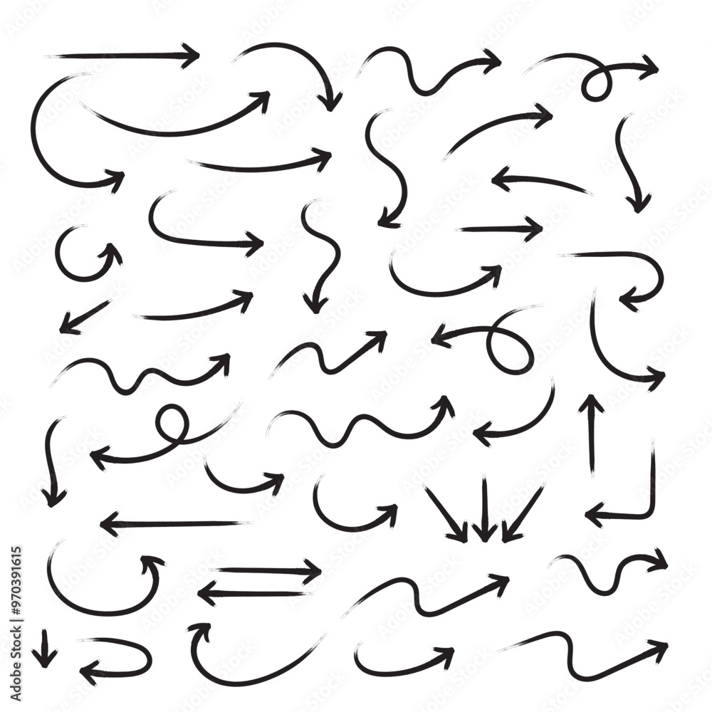 Brush Arrows Set on White Background Brush Arrows Set on White Background