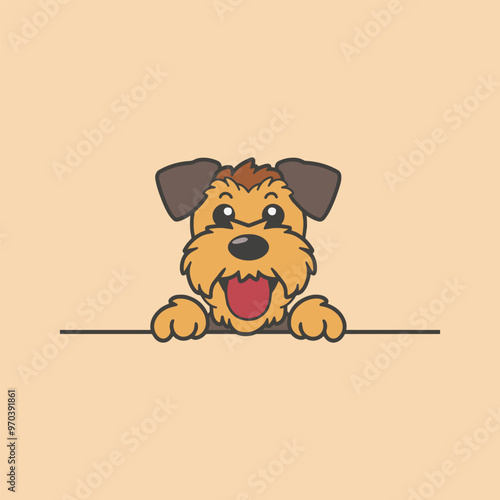 Airedale Terrier Dog Peeking face Vector illustration - Dog peeking face isolated

