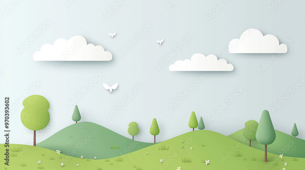 Fototapeta premium vector illustration cute hills and sky.