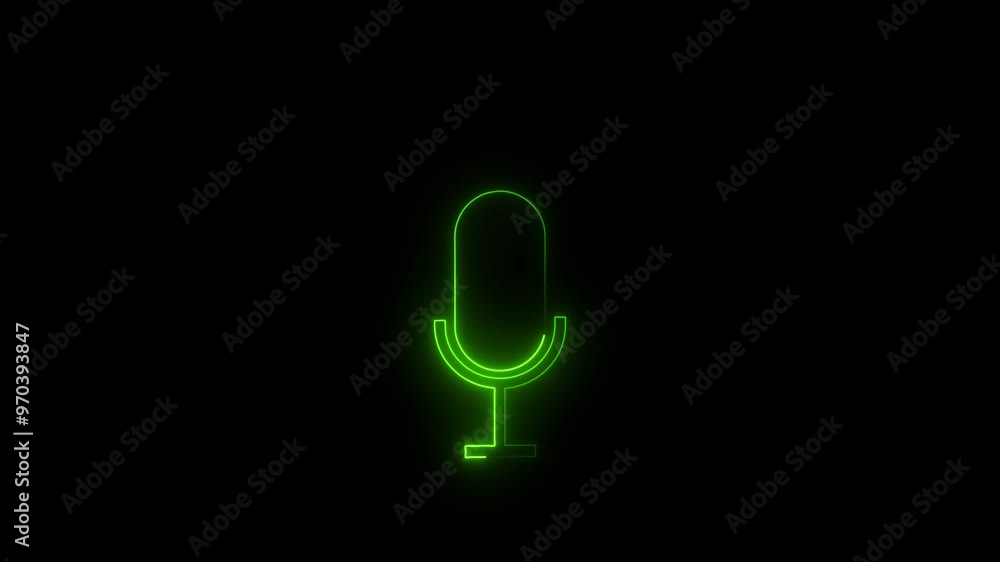 Glowing radio wave neon microphone sign. green audio microphone icon animation. Bright neon line microphone icon on black background, sound generator, microphone for talking, 4k video Glowing radio wave neon microphone sign. green audio microphone icon animation. Bright neon line microphone icon on black background, sound generator, microphone for talking, 4k video