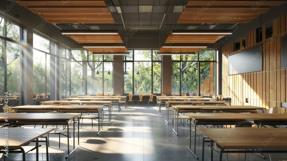 Modern classroom design with steel and wood architecture AI generated images