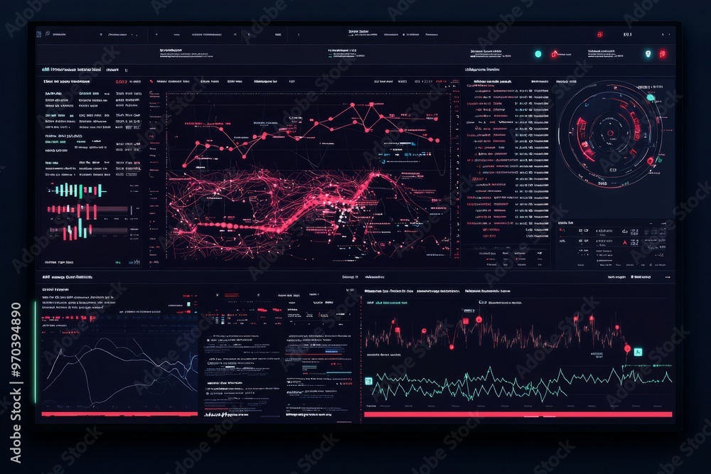 A cybersecurity dashboard with real-time alerts and threat intelligence. The visual includes security incident timelines, attack vectors, and response strategies, Generative AI A cybersecurity dashboard with real-time alerts and threat intelligence. The visual includes security incident timelines, attack vectors, and response strategies, Generative AI