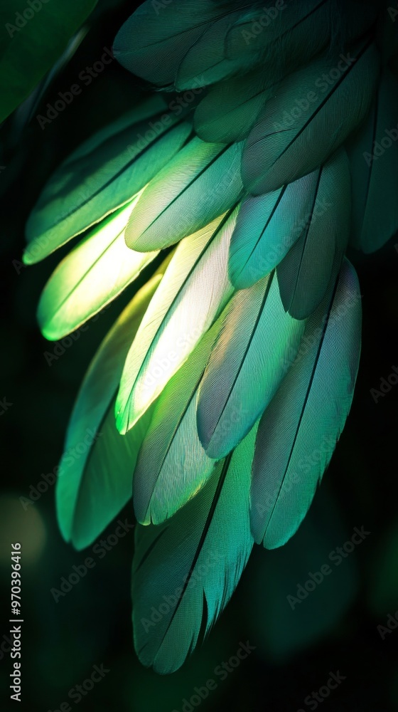 Obraz premium close-up of green feathers with light