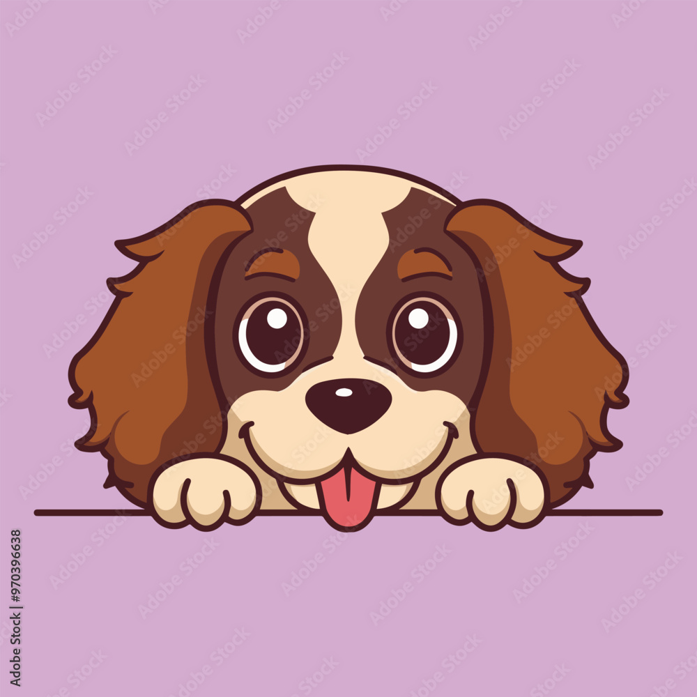 Obraz premium Cavalier King Dog Peeking face Vector illustration - Dog peeking face isolated 