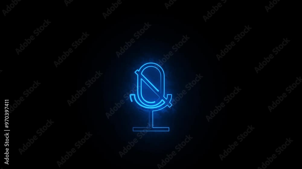 Glowing radio wave neon microphone sign. blue audio microphone icon animation. Bright neon line microphone icon on black background, sound generator, microphone for talking, 4k video Glowing radio wave neon microphone sign. blue audio microphone icon animation. Bright neon line microphone icon on black background, sound generator, microphone for talking, 4k video