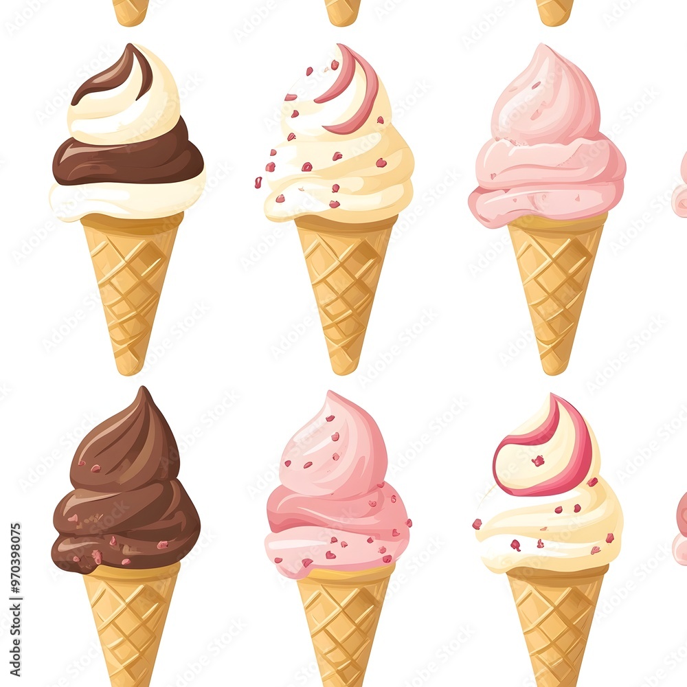 Seamless Pattern with Colorful and Delectable Ice Cream Scoops on a Background