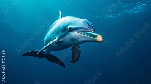 Dolphin Swimming in Deep Blue Sea