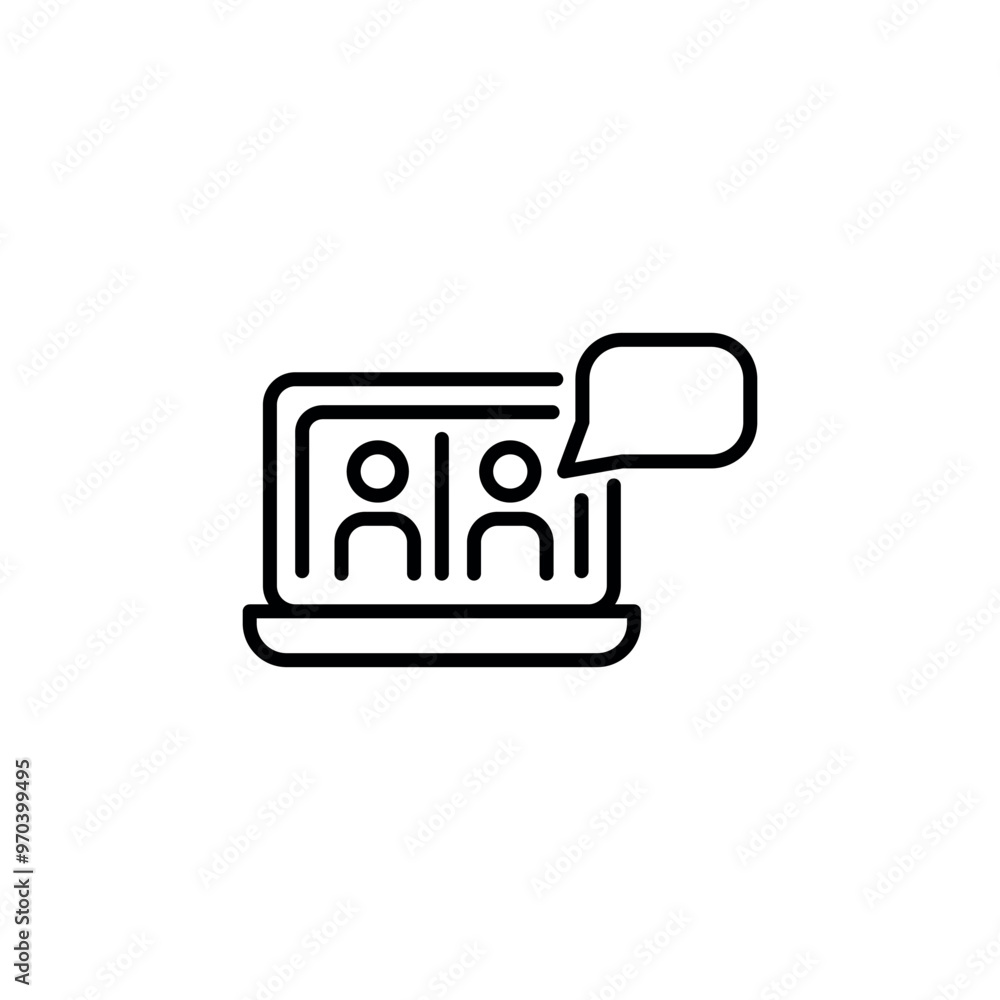 Video Conference icon. Simple outline style icon depicting a video conference on a laptop screen. Perfect for representing remote teamwork in web design, mobile apps. Vector illustration Video Conference icon. Simple outline style icon depicting a video conference on a laptop screen. Perfect for representing remote teamwork in web design, mobile apps. Vector illustration