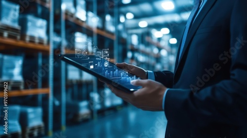 Businessman Using Technology in a Warehouse