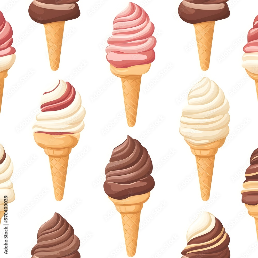 Mouthwatering Ice Cream Cone Pattern  A Delectable Frozen Delight on Vibrant Pastel Background