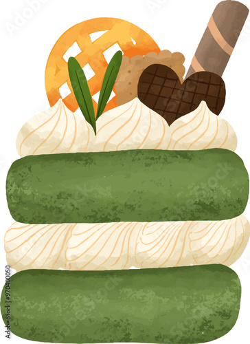 Pandan Sponge Cake with Vanilla Icing